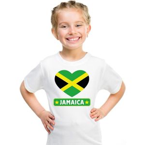 Jamaica kinder t-shirt met Jamaicaanse vlag in hart wit jongens en meisjes