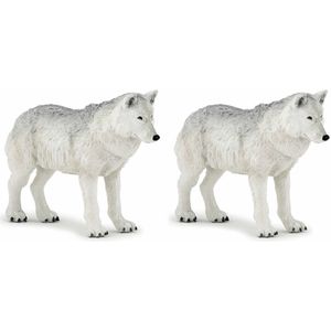 Set van 2x stuks plastic speelgoed figuur/figuren witte wolf/wolven 9,5 cm