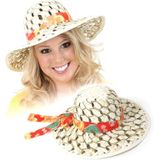 Multipak van 2x stuks flower Power Sixties Hipppie verkleed hoed stro voor dames