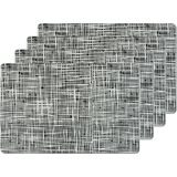 Zeller placemats gestreept - 4x - kunststof - 44 x 29 cm - zwart