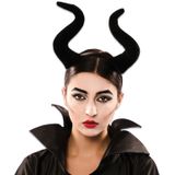 Horror haarband met duivel/heksen hoorntjes zwart voor volwassenen - Duivel hoorns diadeem - Halloween verkleed accessoires