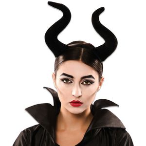 Horror haarband met duivel/heksen hoorntjes zwart voor volwassenen - Duivel hoorns diadeem - Halloween verkleed accessoires