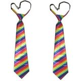 2x Gestreepte stropdassen regenboog print - Hippie - Gay pride - Carnaval verkleed accessoire