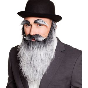 Boland Carnaval verkleed baard - Abraham/oude man/opa baard - grijs - met snor en wenkbrouwen