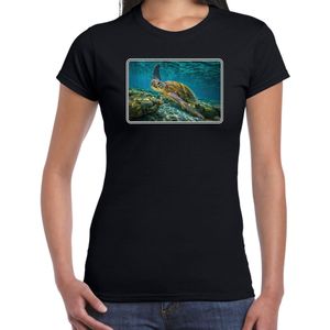 Dieren shirt met schildpadden foto - zwart - voor dames - natuur / zeeschildpad cadeau t-shirt / kleding