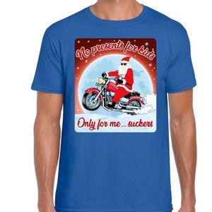 Fout Kerstshirt / t-shirt - No presents for kids only for me suckers - motorliefhebber / motorrijder / motor fan blauw voor heren - kerstkleding / kerst outfit