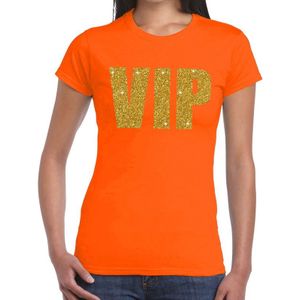 VIP glitter goud tekst t-shirt oranje dames - dames shirt  VIP - oranje kleding