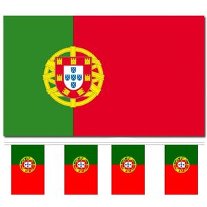 Bellatio Decorations - Vlaggen versiering - Portugal - Vlag 90 x 150 cm en vlaggenlijn 9m