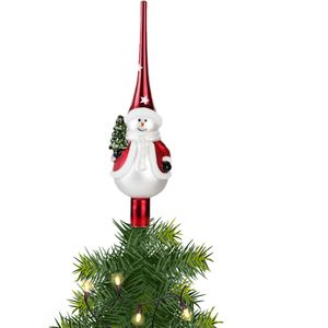 Piek/kerstboom topper - glas - H28 cm - sneeuwpop - Kerstversiering