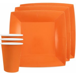 Santex feest/verjaardag servies set - 10x gebaksbordjes en bekertjes - oranje - karton