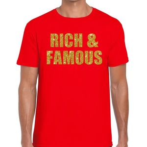 Rich and Famous gouden glitter tekst t-shirt rood heren - heren shirt Rich and Famous