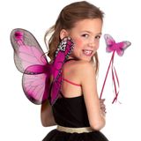 Boland Verkleed accessoire set vlinder - vleugels en toverstokje - fuchsia roze - kinderen