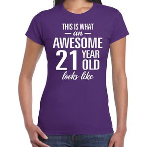 Awesome 21 year - geweldige 21 jaar cadeau t-shirt paars dames -  Verjaardag cadeau