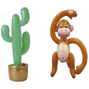 Opblaasbare tropische set cactus met aap