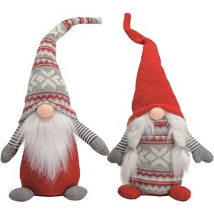 Kerstversiering/decoratie gnomes - 45 x 14 cm - pluche - man en vrouw - set 2x stuks