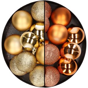 24x stuks kunststof kerstballen mix van goud en koper 6 cm - Kerstversiering