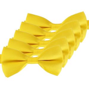 5x Gele verkleed vlinderstrikjes 12 cm voor dames/heren - Geel thema verkleedaccessoires/feestartikelen - Vlinderstrikken/vlinderdassen met elastieken sluiting