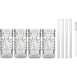 4x Cocktailglazen / Mai Tai glazen transparant 490 ml - Inclusief 4x glazen herbruikbare rietjes