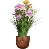Kunstbloemen boeket lila paars - in pot bruin - keramiek - H40 cm