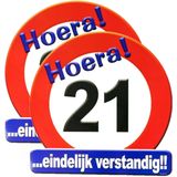 2x stuks hulde stopbord 21 jaar 50 x 50 cm - Feestartikelen/versiering verjaardag leeftijden - Verkeersbord