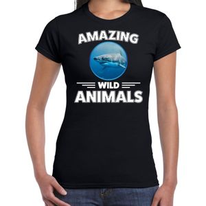 T-shirt haai - zwart - dames - amazing wild animals - cadeau shirt haai / haaien liefhebber