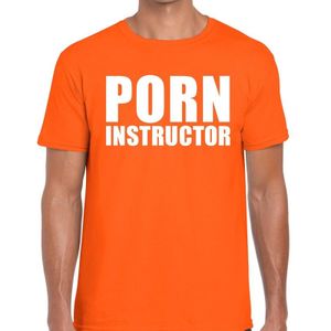 Porn instructor tekst t-shirt oranje heren