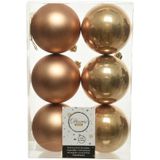 12x Camel bruine kunststof kerstballen 8 cm - Mat/glans - Onbreekbare plastic kerstballen - Kerstboomversiering camel bruin