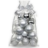 20x stuks kunststof/plastic kerstballen zilver mix 6 cm in giftbag - Kerstboomversiering/kerstversiering
