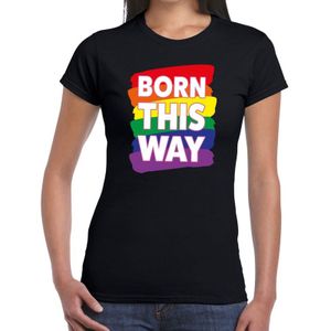 Gay pride Born this way t-shirt - zwart regenboog shirt voor dames - Gay pride