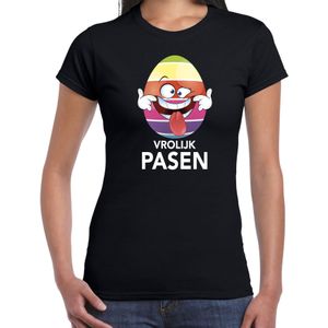 Paasei die tong uitsteekt vrolijk Pasen t-shirt / shirt - zwart - dames - Paas kleding / outfit
