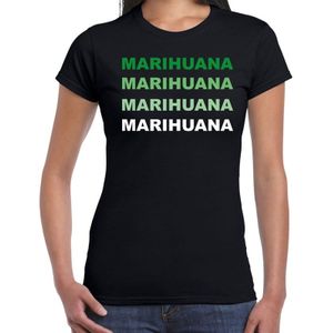 Marihuana fun t-shirt zwart met groene bedrukking voor dames - wiet / hasj - weed thema shirt/kleding