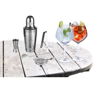 Cocktailshaker set RVS 5-delig inclusief 4x Gin Tonic glazen 730 ml