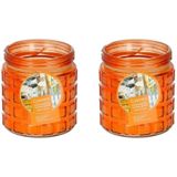 2x stuks citronella kaarsen tegen insecten in glazen pot 12 cm oranje- Anti-muggen/insecten