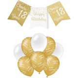 Paperdreams Luxe 18 jaar/Happy Birthday feestversiering set - Ballonnen &amp; vlaggenlijnen - wit/goud
