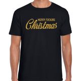 Fout kerstshirt / t-shirt - Merry Fucking Christmas - goud / glitter - zwart voor heren - kerstkleding / christmas outfit