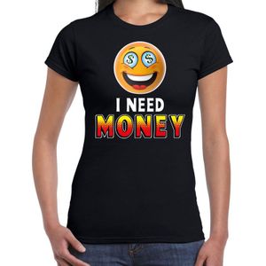 Funny emoticon t-shirt I need money zwart voor dames - Fun / cadeau shirt