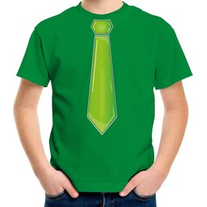 Bellatio Decorations Verkleed t-shirt voor kinderen - stropdas - groen - jongen- carnaval/themafeest