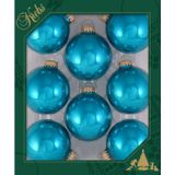 Bellatio Decorations Kerstballen - 8st - glazen - tropical aqua blauw - 7 cm