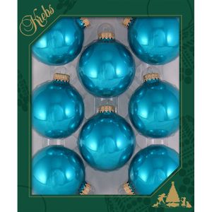 Bellatio Decorations Kerstballen - 8st - glazen - tropical aqua blauw - 7 cm