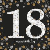 48x stuks 18 jaar verjaardag feest servetten zwart met confetti print 33 x 33 cm - Wegwerp servetjes