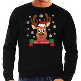 Bellatio Decorations foute kersttrui/sweater heren - Rendier - zwart - Merry Christmas