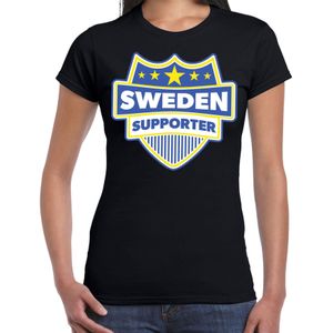 Sweden supporter schild t-shirt zwart voor dames - Zweden landen t-shirt / kleding - EK / WK / Olympische spelen outfit