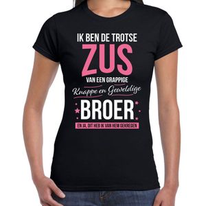 Trotse Zus / Broer Cadeau T-shirt Zwart Voor Dames - Verjaardag / Kado Shirt / Bedank Shirt S