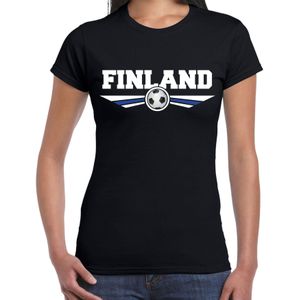 Finland landen / voetbal t-shirt met wapen in de kleuren van de Finse vlag - zwart - dames - Finland landen shirt / kleding - EK / WK / voetbal shirt