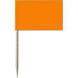50x Cocktailprikkers oranje 8 cm vlaggetje decoratie - Houten spiesjes met papieren vlaggetje - Wegwerp EK/WK Holland prikkertjes