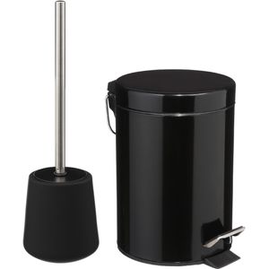 5Five Badkamer/toilet accessoires set - WC-borstel/pedaalemmer 3L- zwart - metaal/polyresin