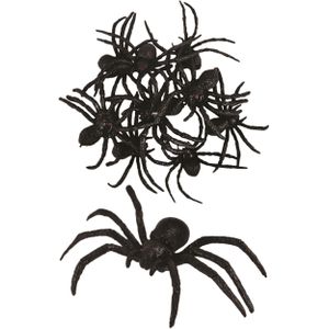 36x stuks horror griezel spinnen zwart 8 cm - Plastic nep spinnen - Halloween thema decoratie/accessoires