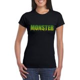 Halloween monster tekst t-shirt zwart dames - Halloween kostuum