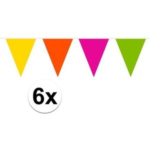 6x Gekleurde vlaggenlijn van plastic 10 meter