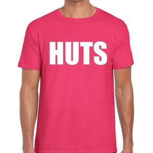 HUTS tekst t-shirt roze voor heren - heren feest t-shirts